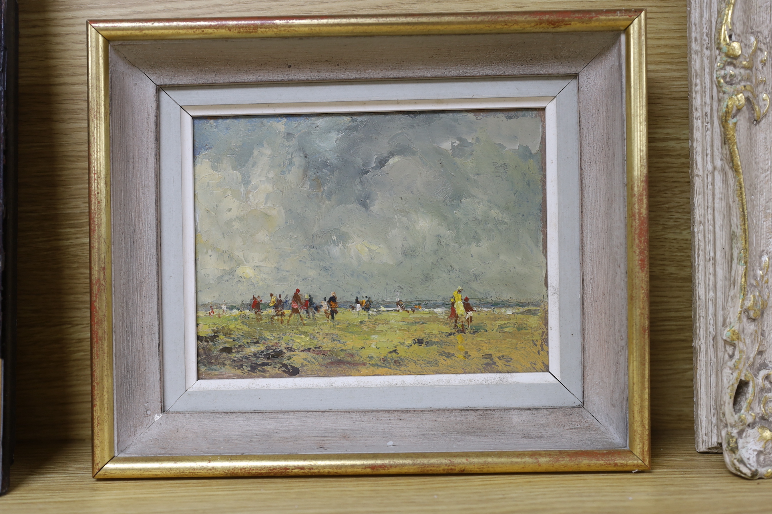 Charles Horwood (1907-1975), oil on board, Figures on the beach, 14 x 19cm